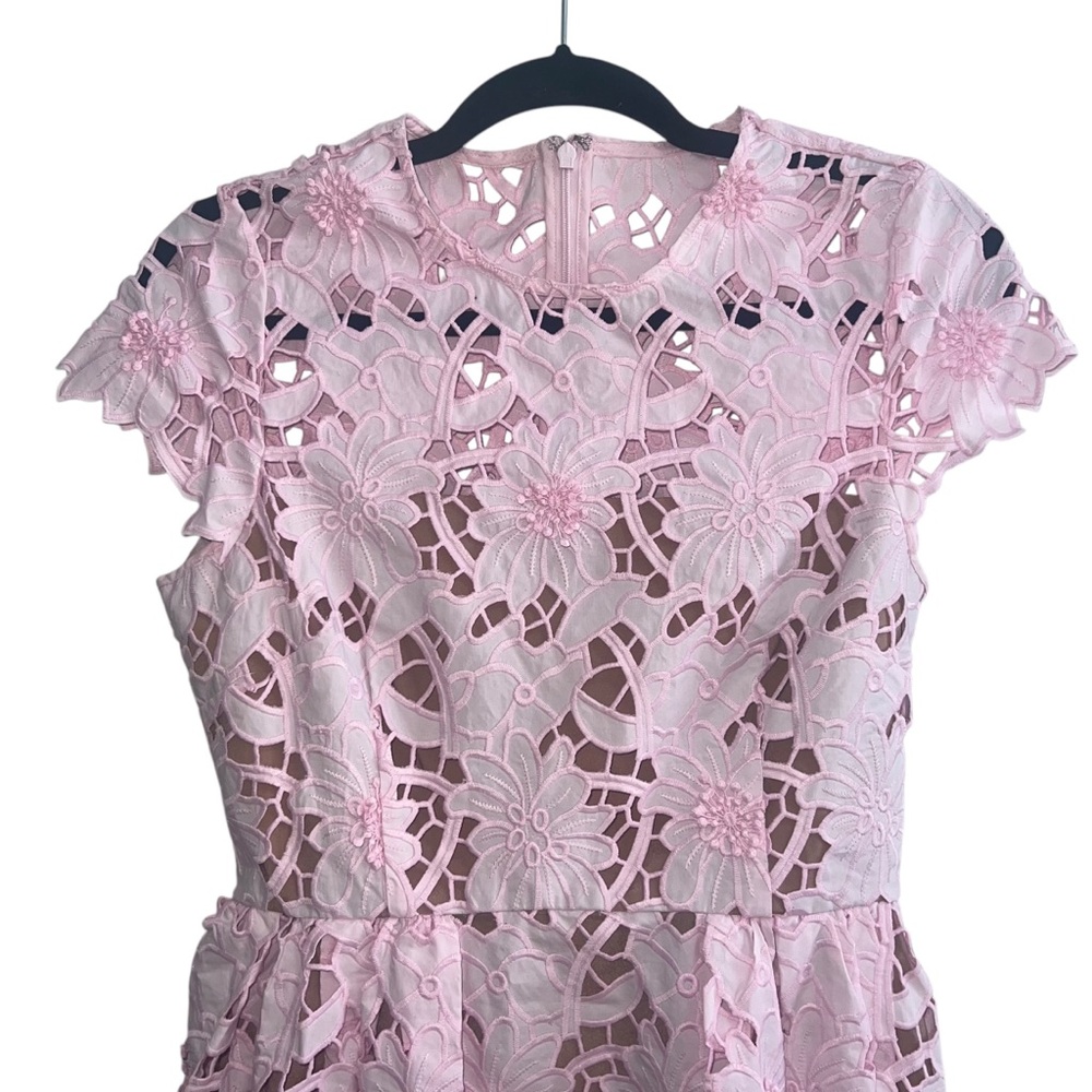 NEW NWT Self Portrait Pink Cotton Guipure Lace Midi Dress In Peony Light Pink - Picture 4 of 14